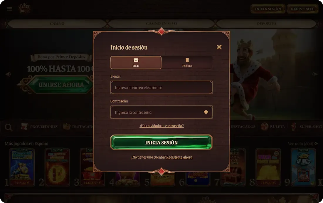 iniciar sesión en el casino crazytower con email